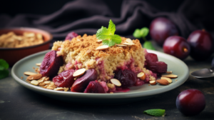 Plum Crisp with Pistachio Oat and Almond Meal Topping Recipe